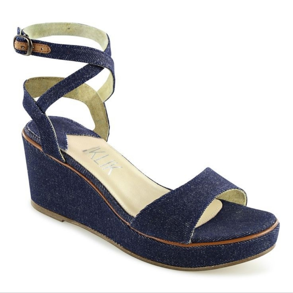 Klik Sashi denim wedge ankle strap sandals